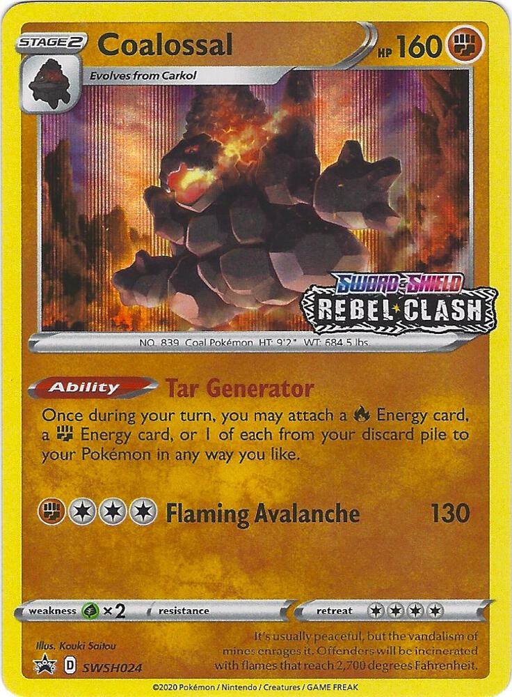 Coalossal (Prerelease) SWSH024, Sword & Shield Promos, Holo, English Pokémon TCG card