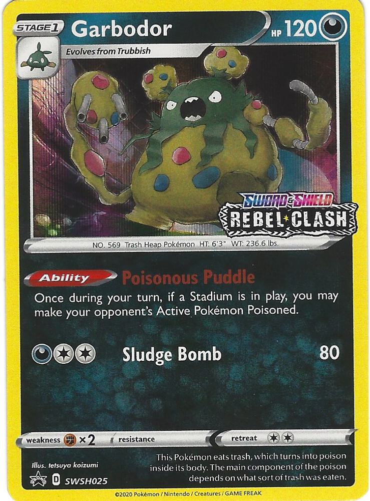 Garbodor (Prerelease) SWSH025, Sword & Shield Promos, Holo, English Pokémon TCG card