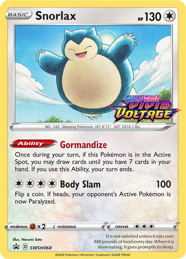 Snorlax (Prerelease) SWSH068, Sword & Shield Promos, Holo, English Pokémon TCG card