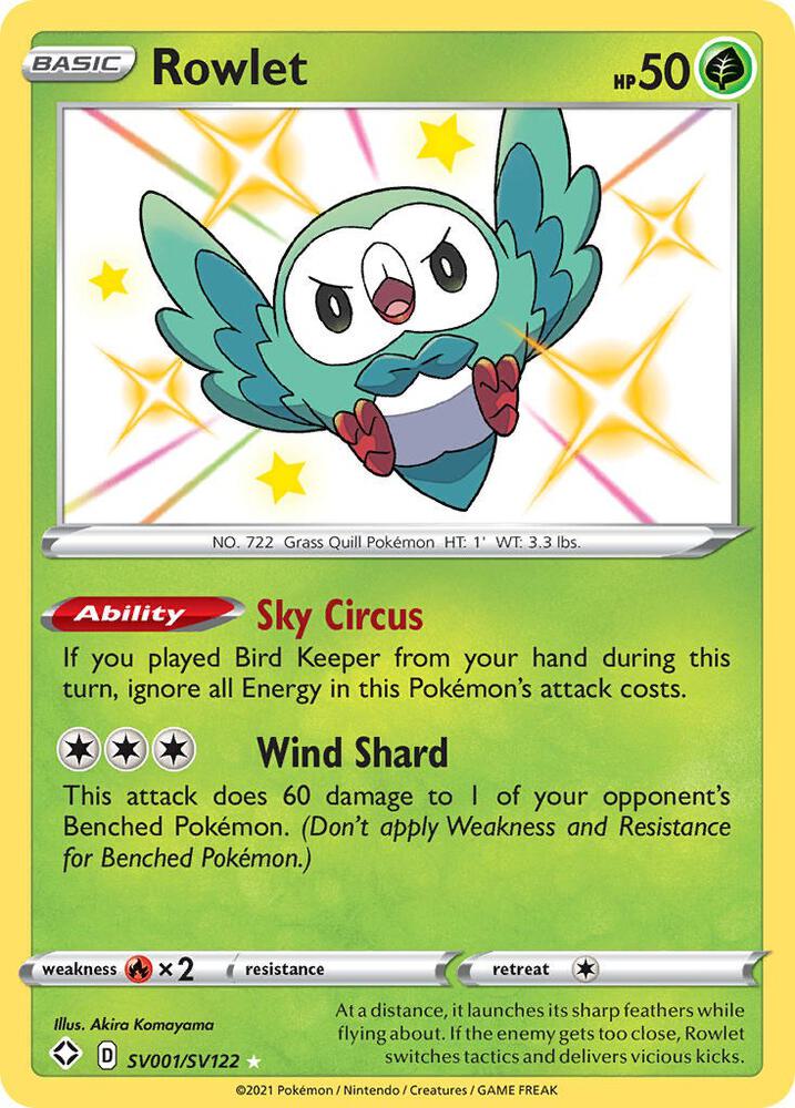 Rowlet SV001/SV122 - Pokemon TCG Shining Fates: Shiny Vault card