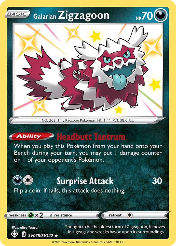 Galarian Zigzagoon SV078/SV122 - Pokemon TCG Shining Fates: Shiny Vault card