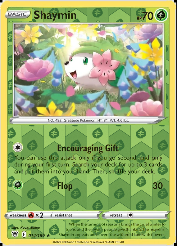 Shaymin 014/189, Astral Radiance, Reverse Holo finish, representative matte composite
