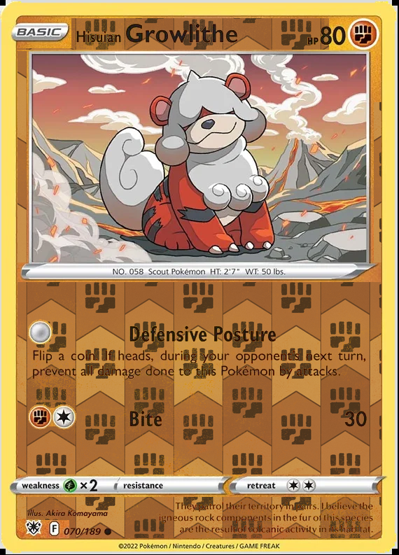 Hisuian Growlithe 070/189, Astral Radiance, Reverse Holo finish, representative matte composite