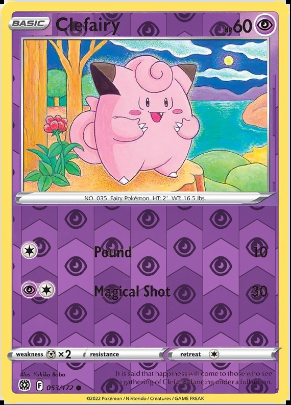 Clefairy 053/172, Brilliant Stars, Reverse Holo finish, representative matte composite