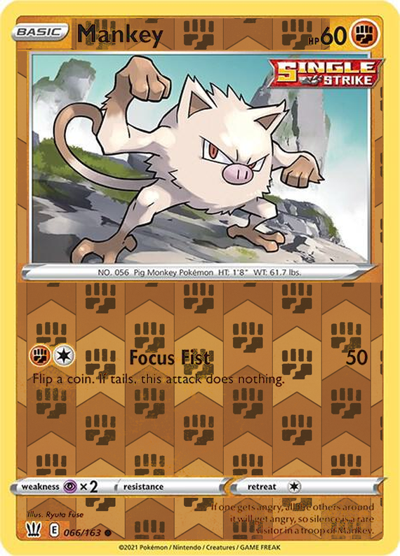 Mankey 066/163, Battle Styles, Reverse Holo finish, representative matte composite