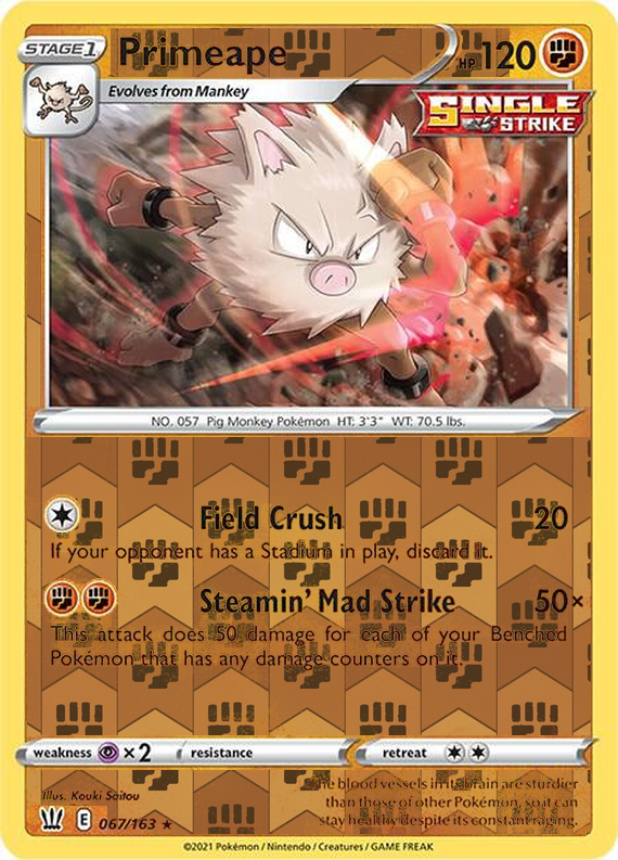Primeape 067/163, Battle Styles, Reverse Holo finish, representative matte composite