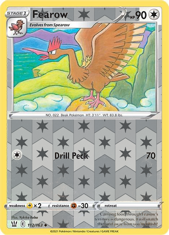 Fearow 112/163, Battle Styles, Reverse Holo finish, representative matte composite