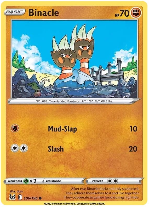 Binacle Lost Origin Pokemon Single Card 106/196