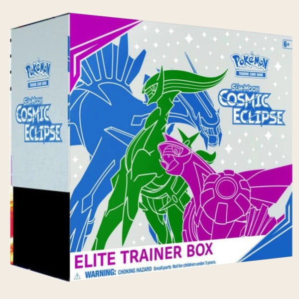 Pokeémon Cosmic Eclipse Elite Trainer Box featuring Arceus, Dialga & Palkia