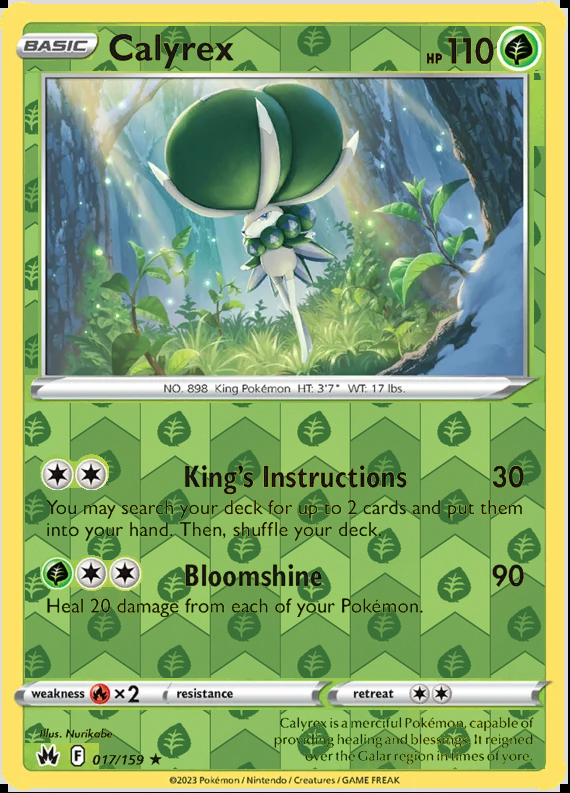 Calyrex 017/159, Crown Zenith, Reverse Holo finish, representative matte composite