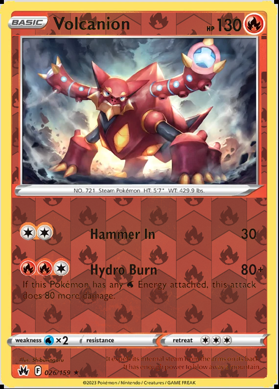 Volcanion 026/159, Crown Zenith, Reverse Holo finish, representative matte composite