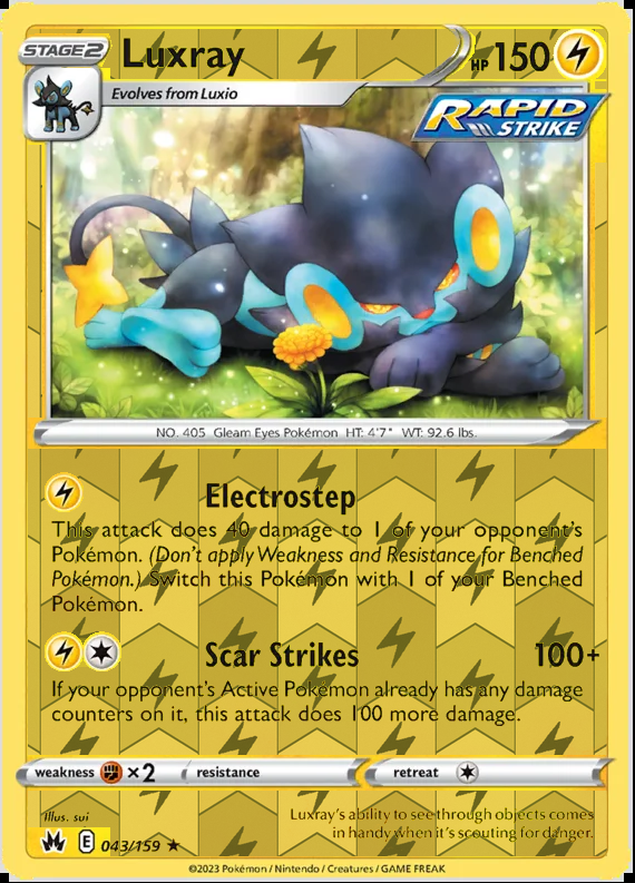 Luxray 043/159, Crown Zenith, Reverse Holo finish, representative matte composite
