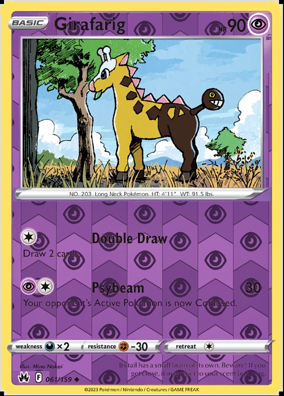 Girafarig 061/159, Crown Zenith, Reverse Holo finish, representative matte composite