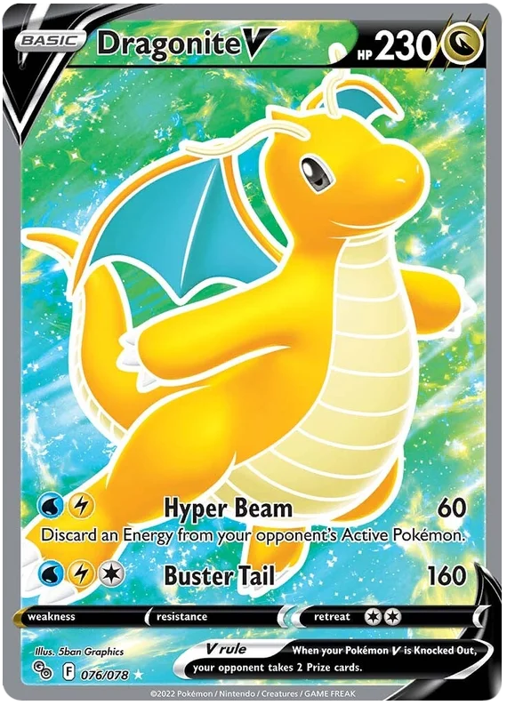 Dragonite V (Full Art) Pokemon GO Card Singles 076/078