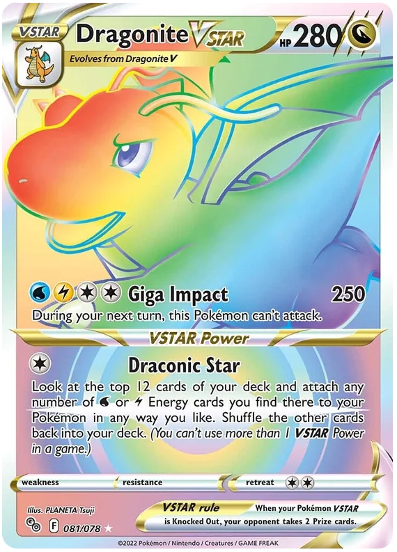 Dragonite VSTAR (Secret) Pokemon GO Card Singles 081/078