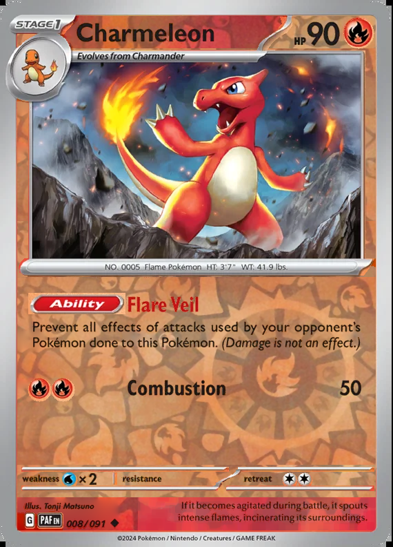Charmeleon 008/091, Paldean Fates, Reverse Holo, representative matte composite