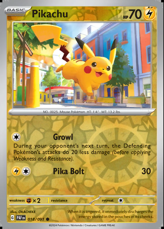 Pikachu 018/091, Paldean Fates, Reverse Holo, representative matte composite