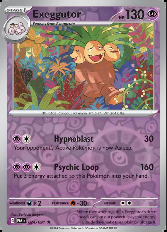 Exeggutor 024/091, Paldean Fates, Reverse Holo, representative matte composite