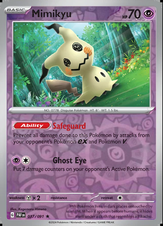 Mimikyu 037/091, Paldean Fates, Reverse Holo, representative matte composite