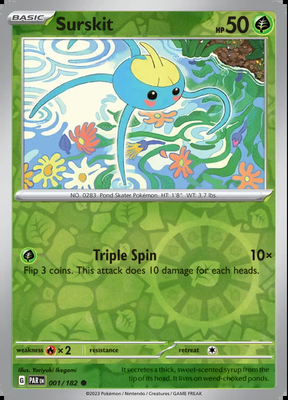 Surskit 001/182, Paradox Rift, Reverse Holo, representative matte composite
