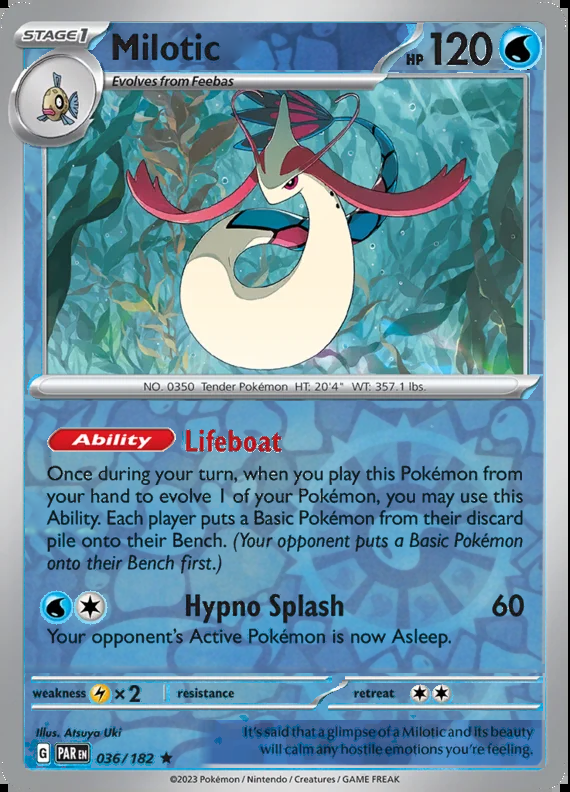 Milotic 036/182, Paradox Rift, Reverse Holo, representative matte composite