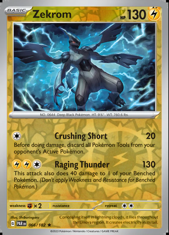 Zekrom 066/182, Paradox Rift, Reverse Holo, representative matte composite