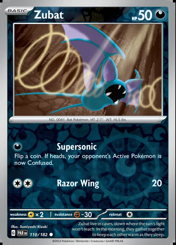 Zubat 110/182, Paradox Rift, Reverse Holo, representative matte composite