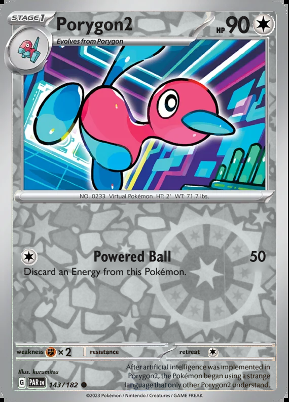 Porygon2 143/182, Paradox Rift, Reverse Holo, representative matte composite