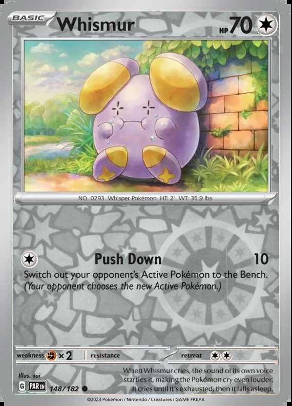 Whismur 148/182, Paradox Rift, Reverse Holo, representative matte composite
