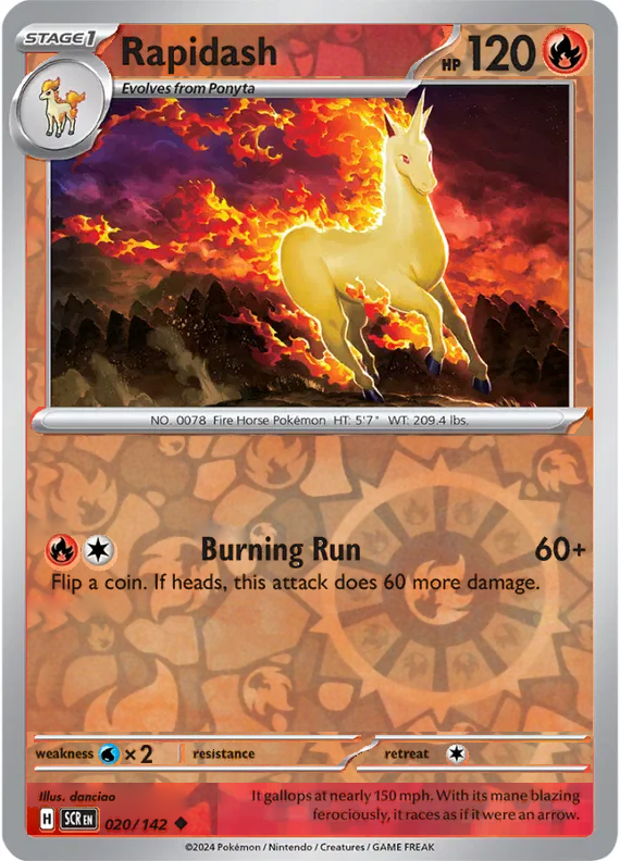 Rapidash 020/142, Stellar Crown, Reverse Holo, representative matte composite