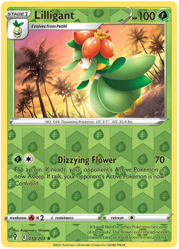 Lilligant 010, Evolving Skies Singles, Reverse Holo, representative matte composite