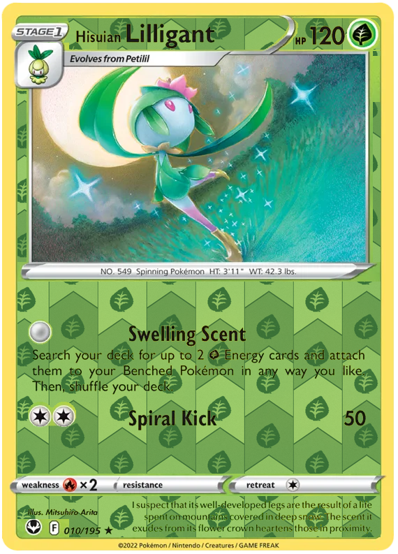 Hisuian Lilligant 010, Silver Tempest Base, Reverse Holo, representative matte composite