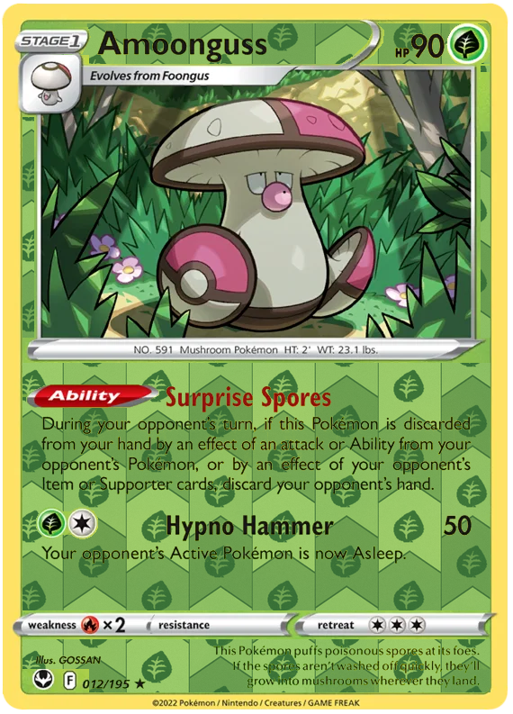 Amoonguss 012, Silver Tempest Base, Reverse Holo, representative matte composite