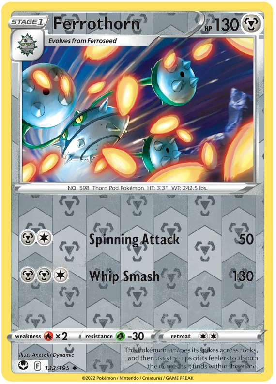 Ferrothorn 122, Silver Tempest Base, Reverse Holo, representative matte composite