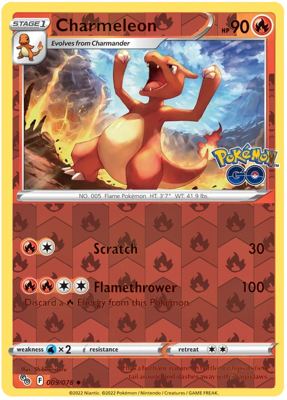 Charmeleon 009, Pokemon Go Singles, Reverse Holo, representative matte composite
