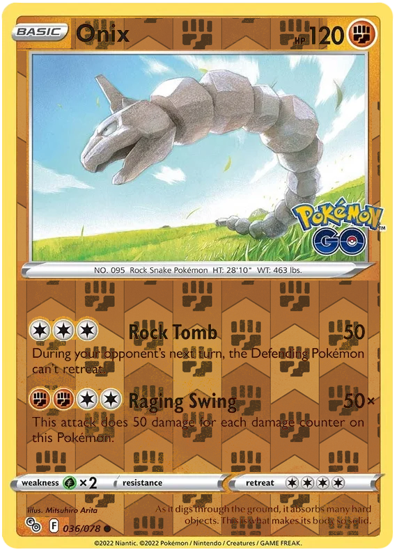 Onix 036, Pokemon Go Singles, Reverse Holo, representative matte composite