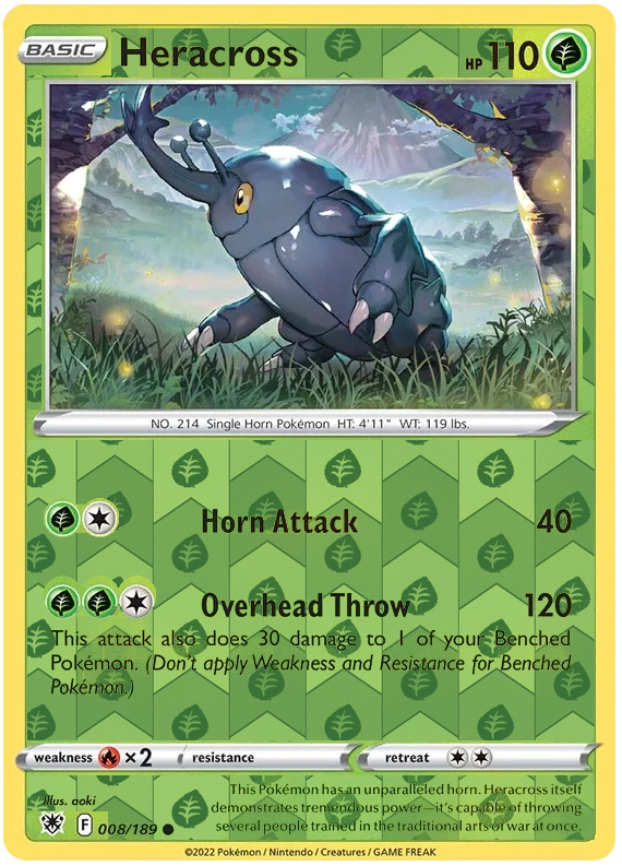 Heracross 008, Astral Radiance Singles, Reverse Holo, representative matte composite