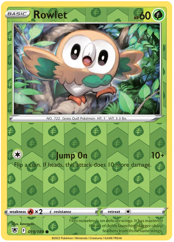 Rowlet 019, Astral Radiance Singles, Reverse Holo, representative matte composite
