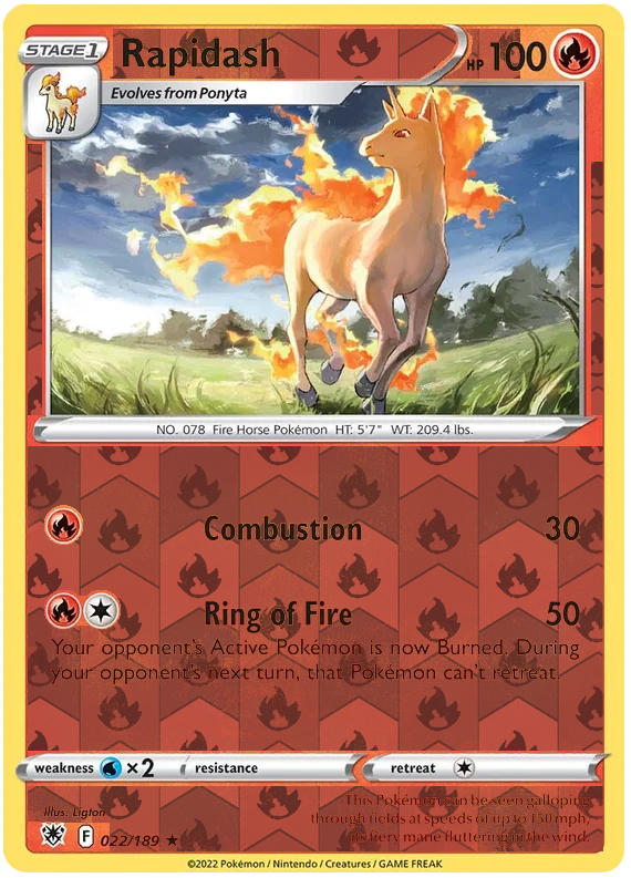 Rapidash 022, Astral Radiance Singles, Reverse Holo, representative matte composite