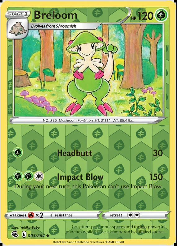 Breloom 005/264, Fusion Strike, Reverse Holo finish, representative matte composite