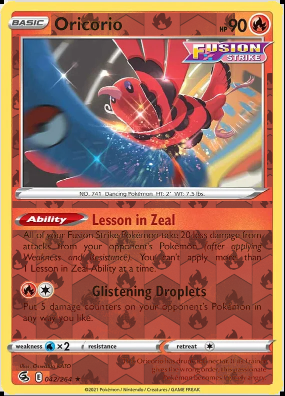 Oricorio 042/264, Fusion Strike, Reverse Holo finish, representative matte composite