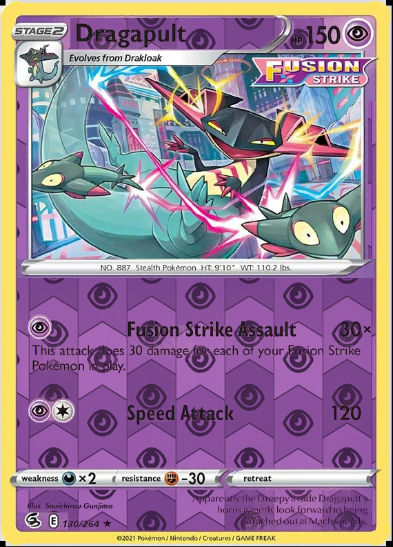 Dragapult 130/264, Fusion Strike, Reverse Holo finish, representative matte composite
