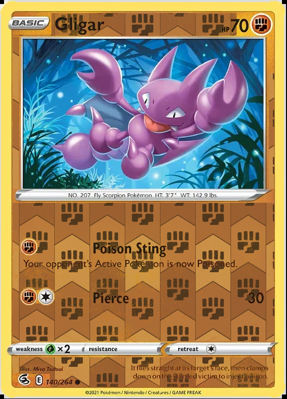 Gligar 140/264, Fusion Strike, Reverse Holo finish, representative matte composite