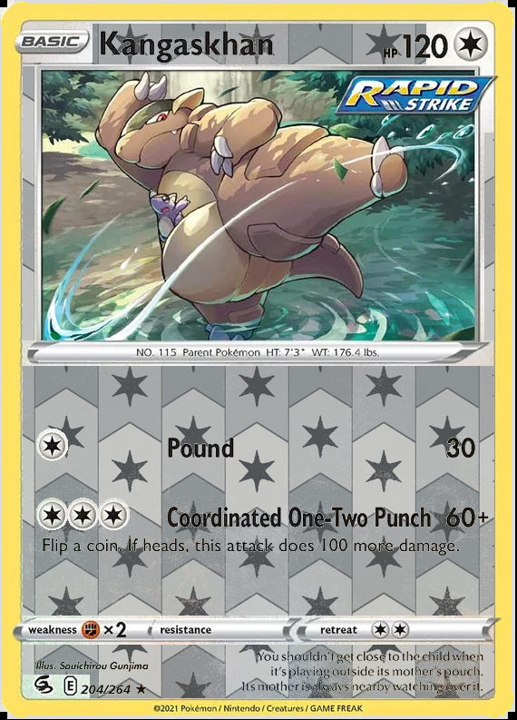 Kangaskhan 204/264, Fusion Strike, Reverse Holo finish, representative matte composite