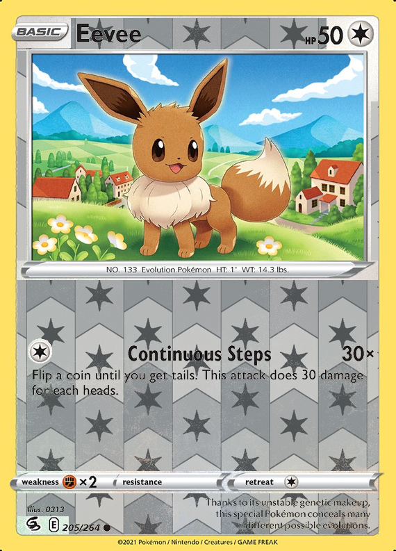 Eevee 205/264, Fusion Strike, Reverse Holo finish, representative matte composite