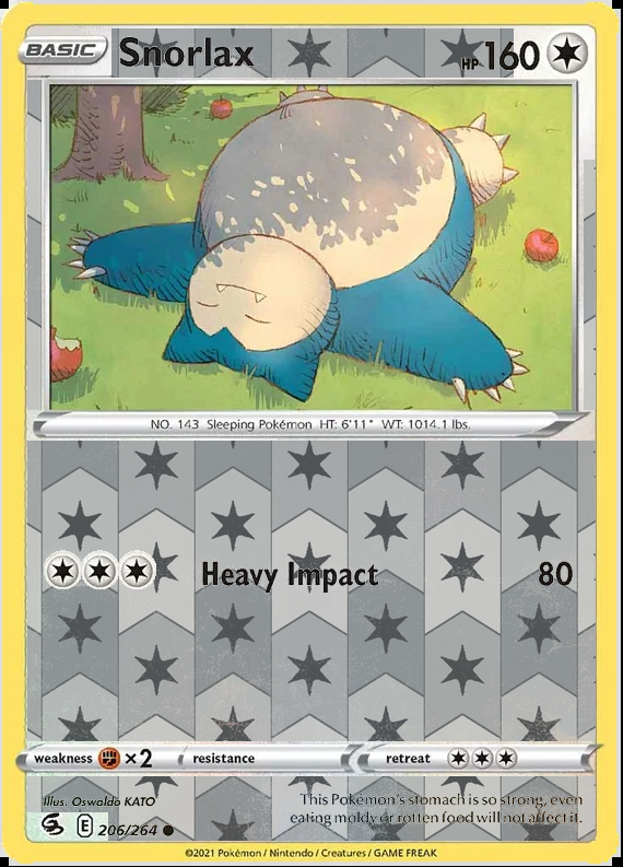 Snorlax 206/264, Fusion Strike, Reverse Holo finish, representative matte composite