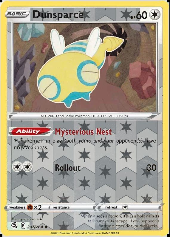 Dunsparce 207/264, Fusion Strike, Reverse Holo finish, representative matte composite