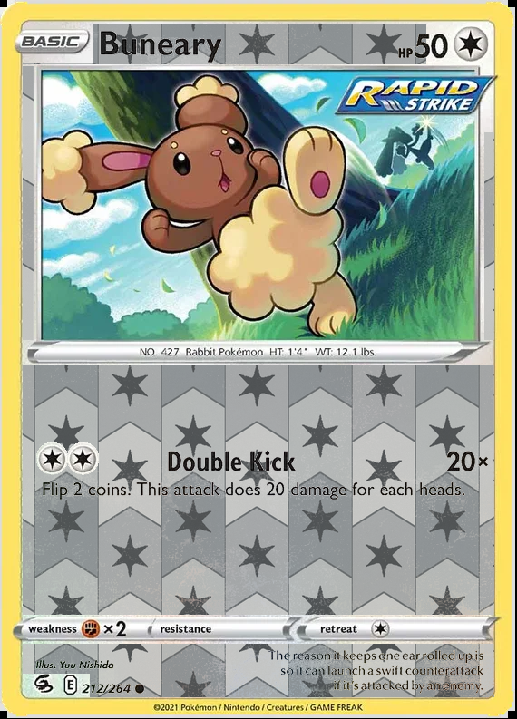 Buneary 212/264, Fusion Strike, Reverse Holo finish, representative matte composite