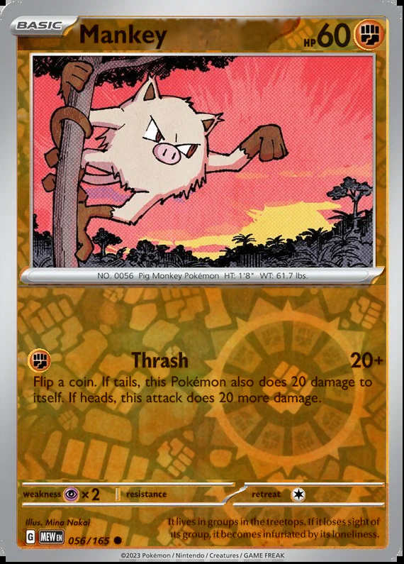 Mankey 056/165, Scarlet & Violet 151, Reverse Holo, representative matte composite