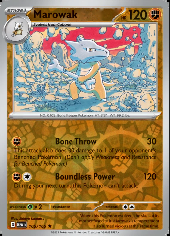 Marowak 105/165, Scarlet & Violet 151, Reverse Holo, representative matte composite